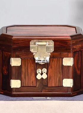 老首挝红复酸枝花好月圆饰收纳盒红木携珠宝盒新款古创意CNT便梳