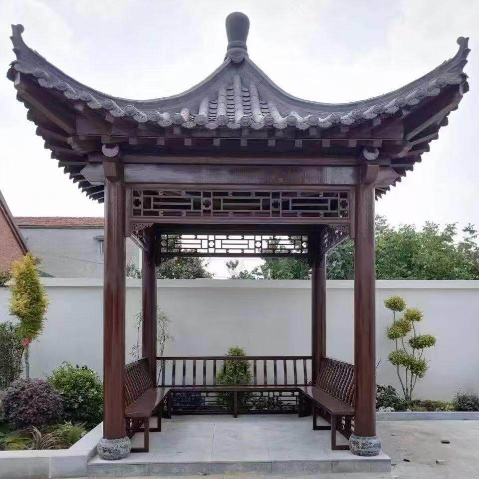 凉亭户外庭院防腐木四角六角亭子实木彷古八角农村景观木屋长廊