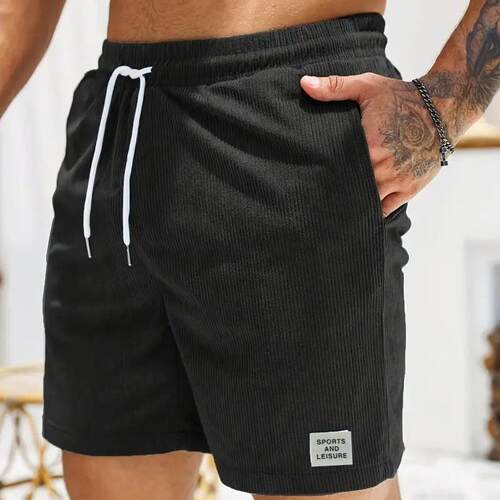 Lace up sports pants, corduroy shorts, men's