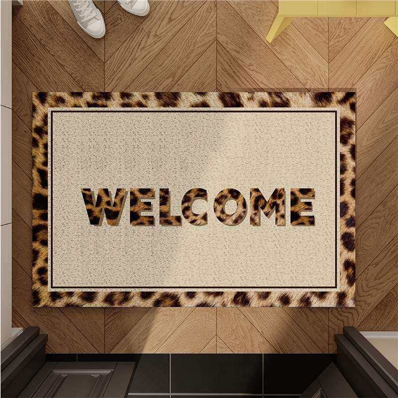 甜酷豹纹风入户地垫丝圈防滑耐脏脚垫进门玄关门口除尘地毯可裁剪