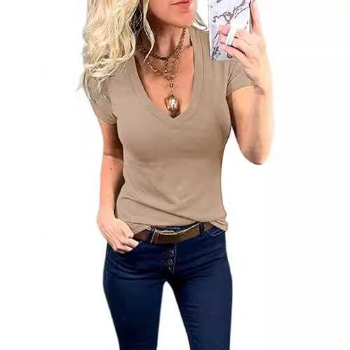 Women'S Sexy Short Sleeved T-Shirt Deep V-Neck Comfortable