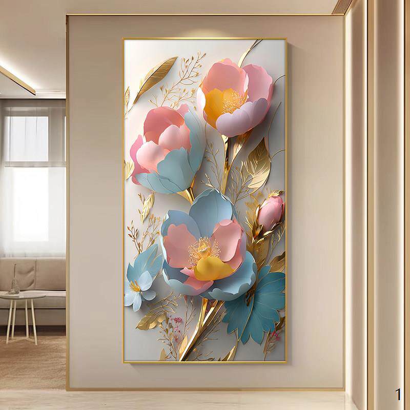 北欧风花卉客厅入户装饰画 画ins 风墙面挂画 画现代带灯玄关正对