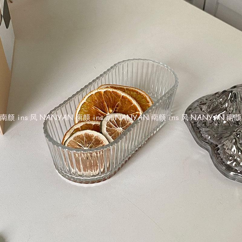 玻璃碗ins风条纹简约小吃碟 水果盘零食盘沙拉碗创意冰淇淋甜品碗