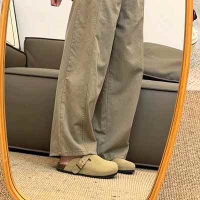 日系卡其色裤子女夏季薄款小个子工装裤宽松慵懒风休闲裤阔腿长裤