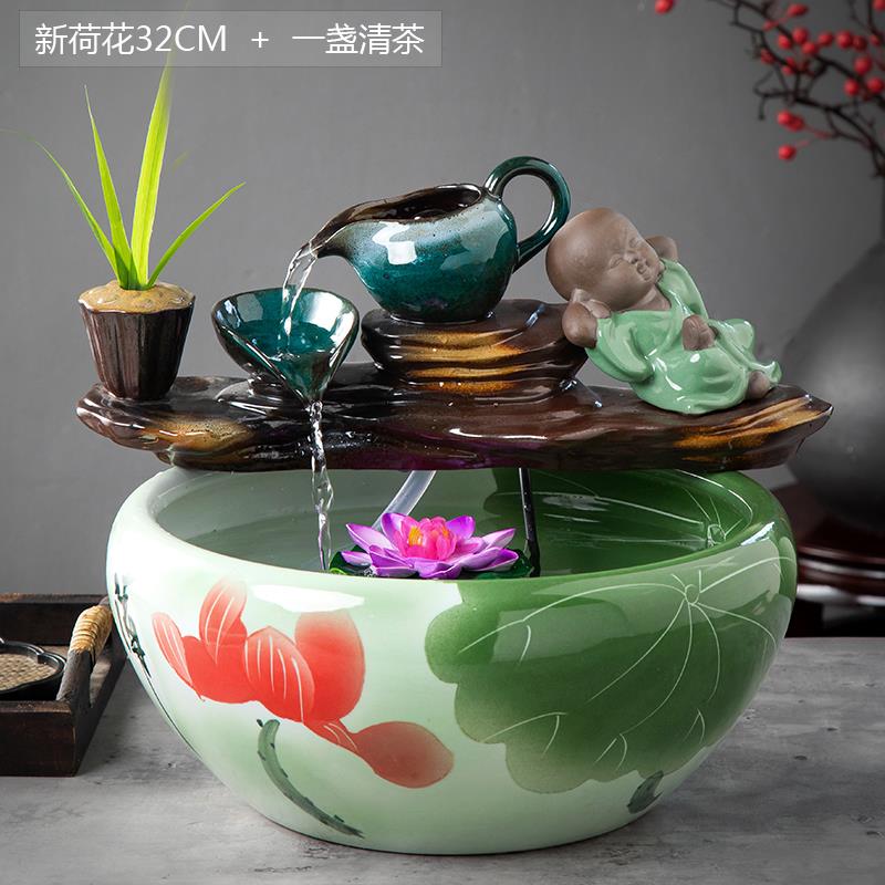 高档件流水陶瓷缸养器鱼装摆风饰水摆件循环家居加湿造景桌面造景
