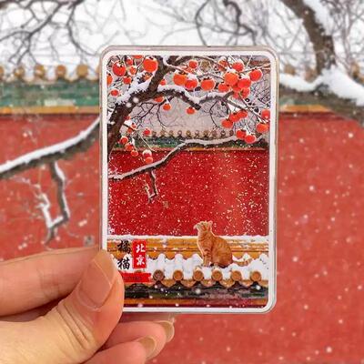 冰箱贴磁吸北京故宫天坛颐和园橘猫高颜值飘雪流沙亚克力礼物收藏