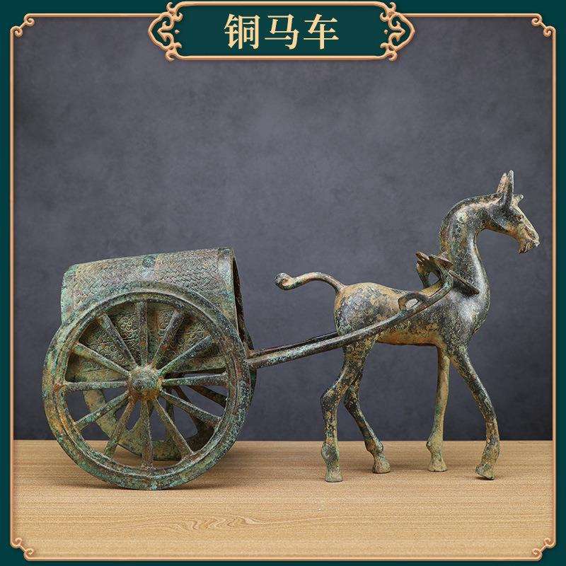 东周马拉车青铜器纯铜青铜单马车古工艺品摆件家居装饰品博古架