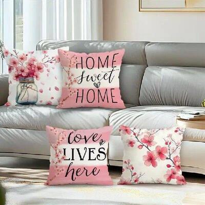 Pink White Cherry Blossom Cushion Pillowcase Printed