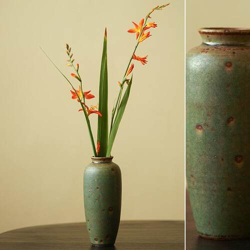 景德镇粗陶复古花瓶中式中古陶瓷插花花器日式侘寂风陶罐客厅摆道