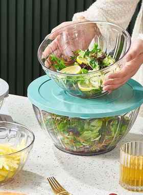 PET Transparent Salad Bowl with Lid Desktop Vegetable Mixing