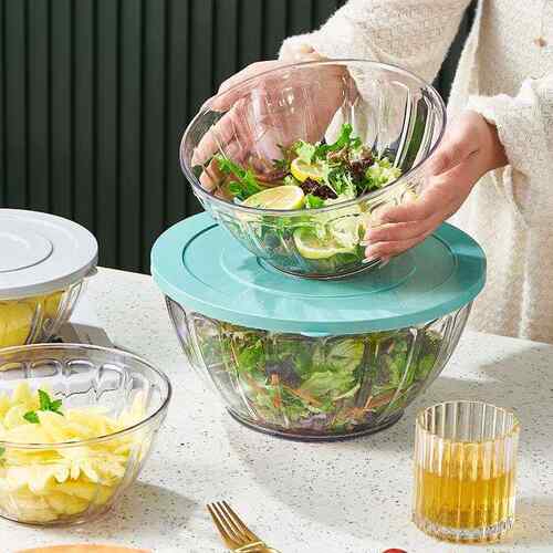 PET Transparent Salad Bowl with Lid Desktop Vegetable Mixing