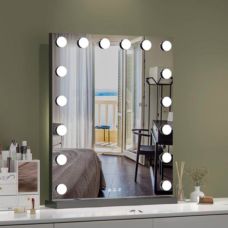 桌面led化妆镜带灯化妆师照相馆家用充插电化妆台式美妆补光大镜