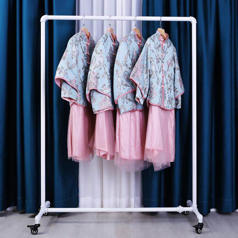 服装店白色展示架女装店货架落地式带移动滑轮挂衣架金色婚纱礼服