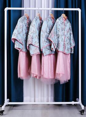 服装店白色展示架女装店货架落地式带移动滑轮挂衣架金色婚纱礼服