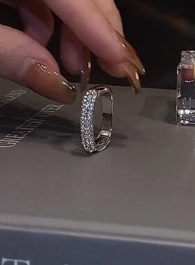 抖音同款微镶锆石简约方形戒指轻奢百搭小众个性简约气质指环潮人