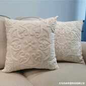 50刺绣北欧高端靠垫棉麻套芯简约枕大号枕套绣抱绳美式 米色不含
