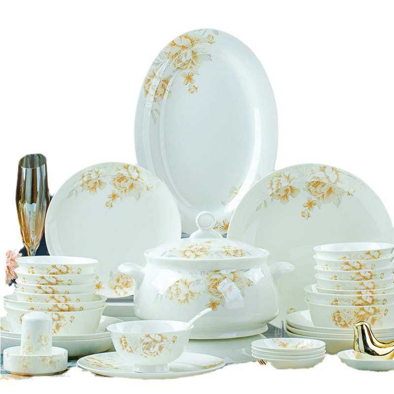 2024新款碗碟套装家用景德镇陶瓷餐具骨瓷碗盘筷勺小套装淡雅名媛,餐饮具,碗,淘宝优惠券,粉丝福利购,淘宝优惠卷