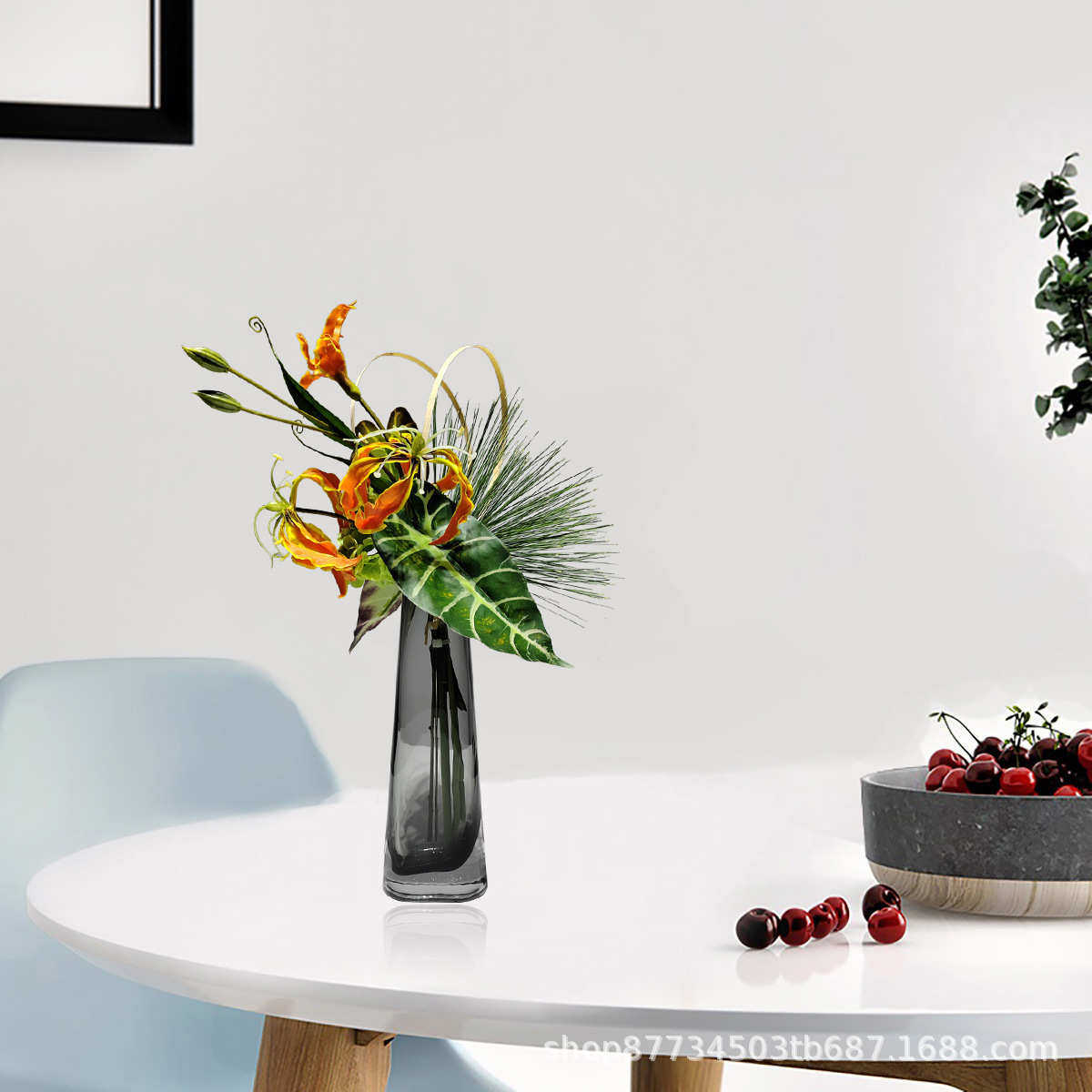 现代轻奢仿真花艺玻璃花瓶花束组合样板房茶几洽谈桌装饰绿色花艺,鲜花速递/花卉仿真/绿植园艺,仿真绿植,淘宝优惠券,粉丝福利购,淘宝优惠卷