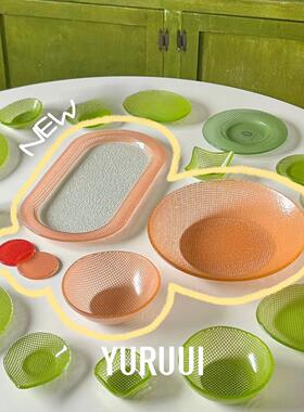 [YURUUI设计师]韩国Eding彩色耐热玻璃酸奶碗意面碗椭圆盘筷子架