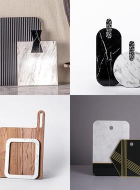 现代侘寂风黑白条纹砧板摆件客厅餐桌切菜板厨房面包板家居装饰品