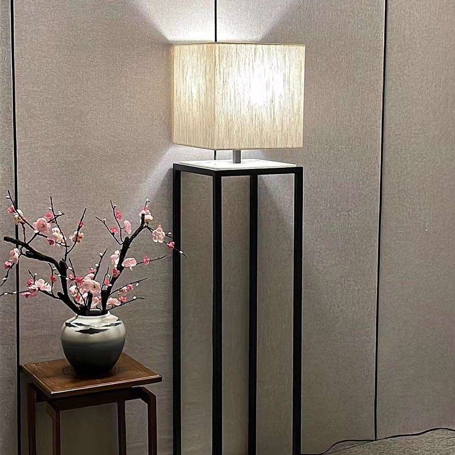 新中式布艺落地灯仿云石底座中国风客厅卧室茶室创意复古落地灯具图片