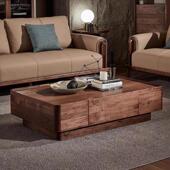 黑胡桃木实木茶几现代小户型家用客厅简约长方形抽屉茶几原木