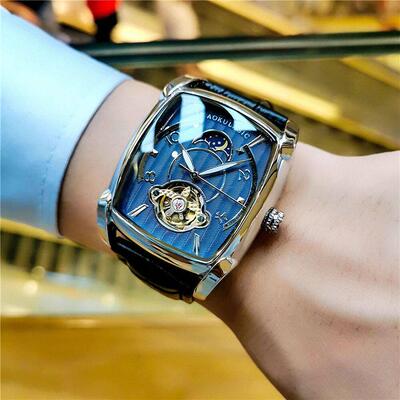 Tonneau Moon Phase Automatic Watch for Men Luxury Brand Tour