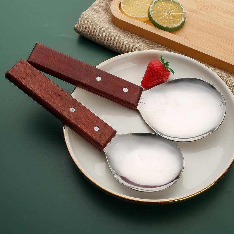 不锈钢木柄饭饭堂防滑铲子饭勺