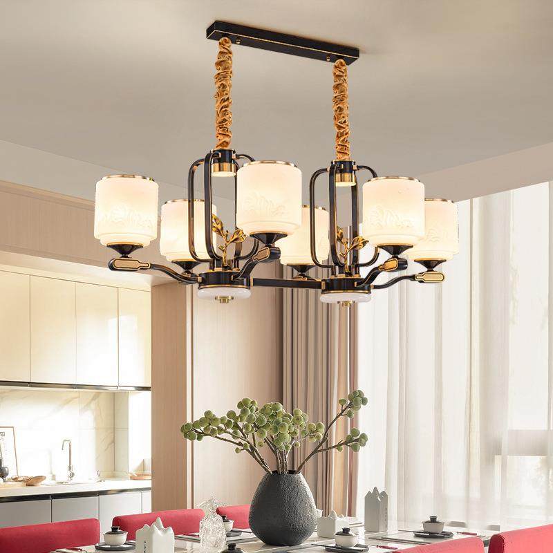 新中式餐厅吊灯轻奢全铜吧台餐桌灯别墅长条灯中国风饭厅中山灯具