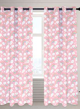 亚马逊货源 微笑云朵彩虹北欧3D数码印花230g高遮光成品窗帘