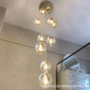 楼梯吊灯玻璃分子吊灯别墅复式 客厅旋转楼梯间长吊灯公寓loft吊灯