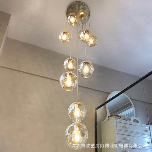 楼梯吊灯玻璃分子吊灯别墅复式客厅旋转楼梯间长吊灯公寓loft吊灯