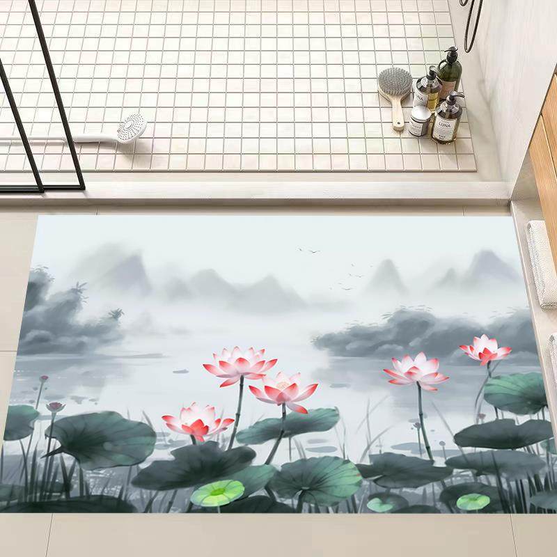 步步生莲浴室地垫硅藻泥吸水垫中式荷花家用门垫卫生间防滑脚垫,个性定制/设计服务/DIY,地毯/地垫定制,淘宝优惠券,粉丝福利购,淘宝优惠卷