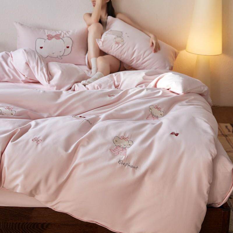 轻奢秋冬季法式全棉纯棉磨毛四件套加厚花卉刺绣1.2m被套床品白色