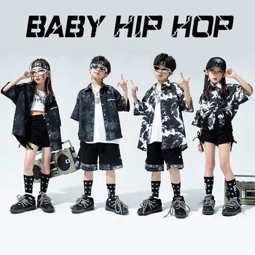 幼儿街舞潮服夏季男孩架子鼓表演服hiphop套装女孩爵士舞演出服装