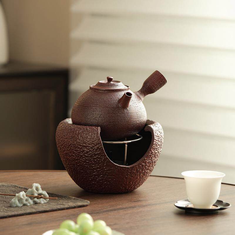 在瓷带盖侧把烤茶罐粗陶罐罐茶土陶公道杯煮茶器家用煮茶壶烤茶炉
