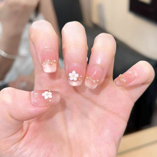 ks猫眼穿戴甲短款新款高级感裸色显白轻奢小花纯手工美甲成品甲片