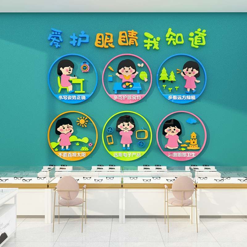 爱护眼镜店科普文化墙面装饰挂画广告海报验光形象背景玻璃门贴纸