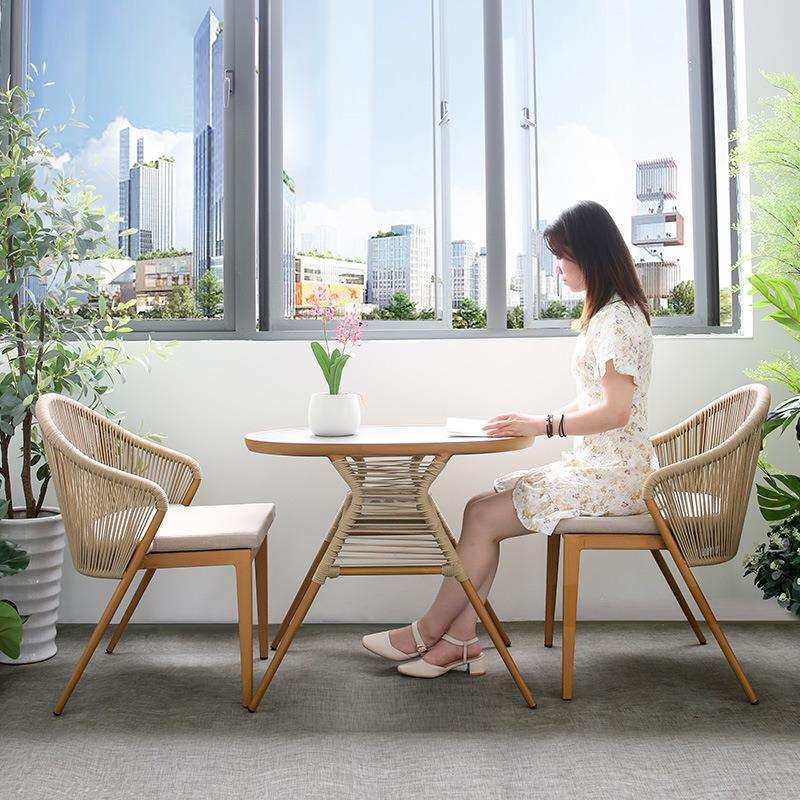 阳台小桌椅北欧简约休闲小茶桌椅室外防水防晒藤编椅阳台三件套