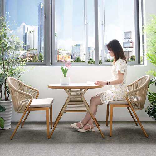 阳台小桌椅北欧简约休闲小茶桌椅室外防水防晒藤编椅阳台三件套