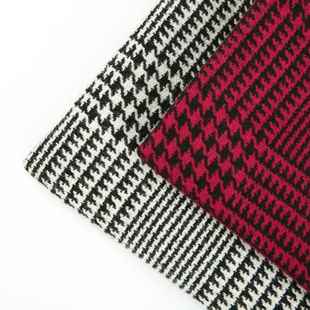 面秋冬经典黑白格粗纺羊绒料大双面正反格异面毛呢面料2736衣呢子