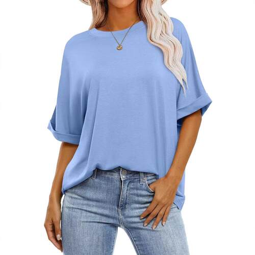 Women's Summer Casual Loose-Fitting T-Shirt Simple Plain