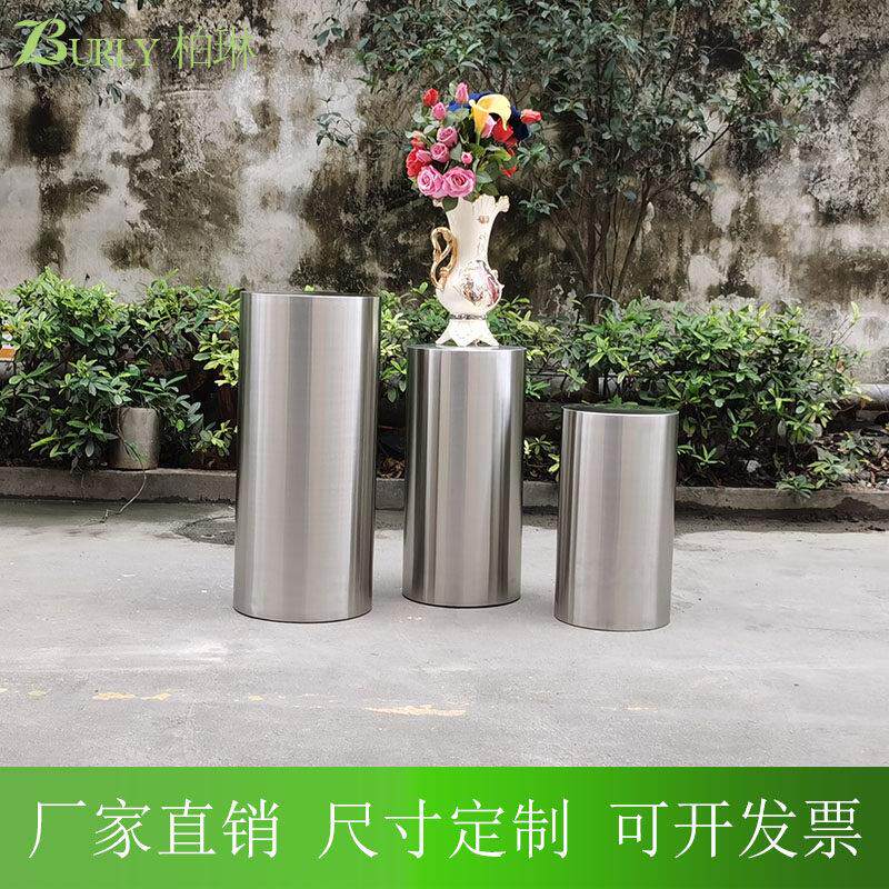 橱窗展台 拉丝立柱 圆形立柱 茶几脚 中岛地台 展示底座 女鞋摆台