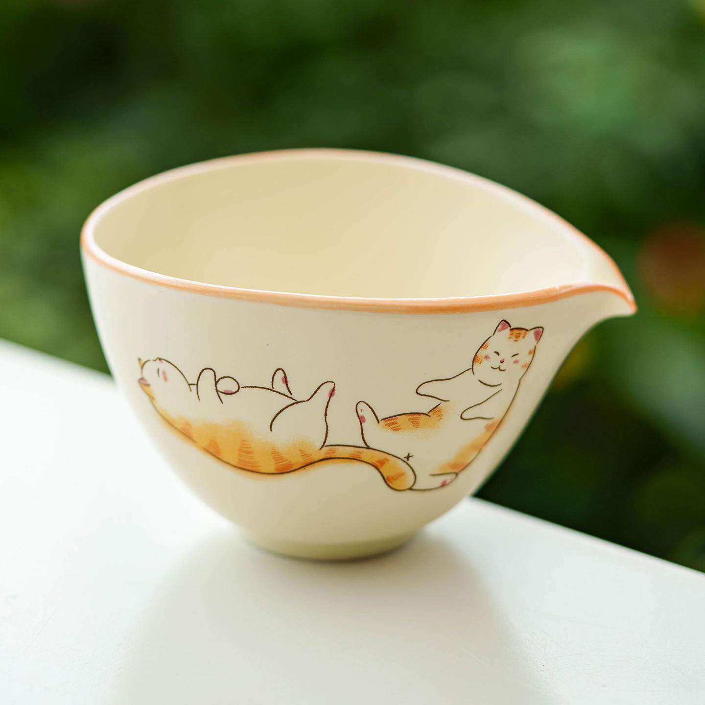 米黄釉招财橘猫公道杯陶瓷分茶器茶道公杯高档茶具配件茶海倒茶器