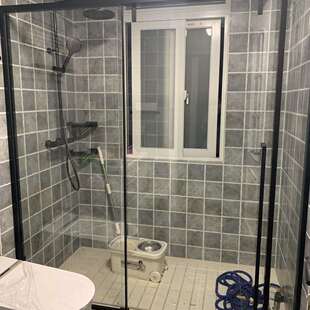 浴室干湿分离玻璃门砖石型淋浴房洗澡间隔断推拉门家用极简洗澡间