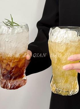 高颜值覆古水纹杯冰美式拿铁咖啡杯家用大容量饮品杯精酿啤酒杯子