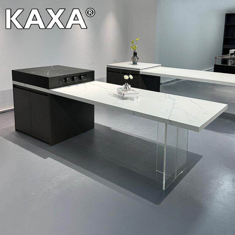 岩匠KAXA岩板岛台餐桌一体定制可伸缩家用小户型极简悬浮餐桌导台