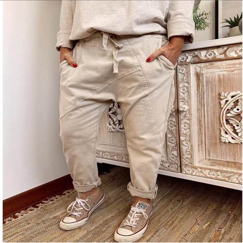 Patchwork drawstring elastic harem pants
