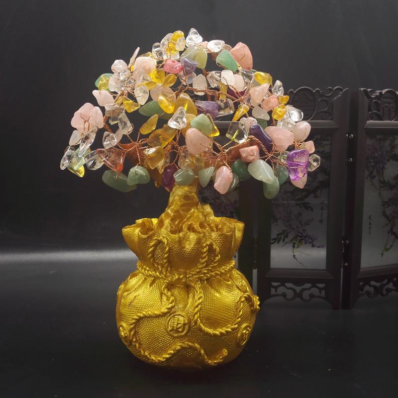 黄水晶发树摇钱树桌摆件招y0111公财家居财装饰办室电视柜酒柜开