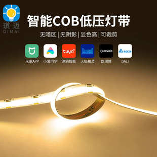 cob三色调光灯条24v低压柔性软灯带608灯高密度cob双色温智能灯带